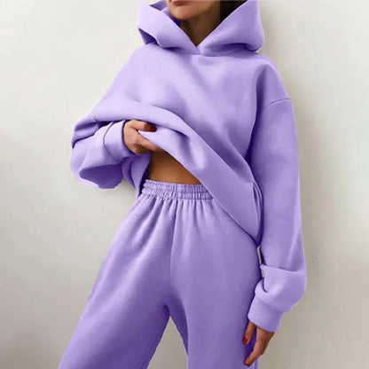 Stylish 2 Piece Women Tracksuit Autumn Winter Hoodies Top Pant Sweatshirts Sweatpants Jogging Pant Outfits Solid Color